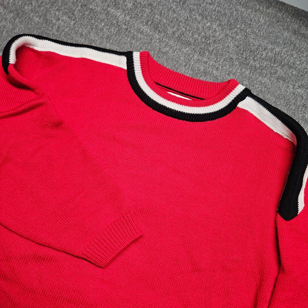 Columbia Wool Sweater Mens XL Red Racing Stripe Crewneck XM2090 Vintage